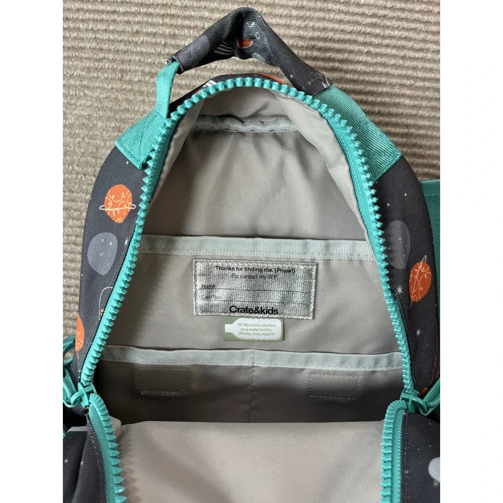 Crate & Kids Outer Space Galaxy Print Small Backpack Black Teal Rocket Ship